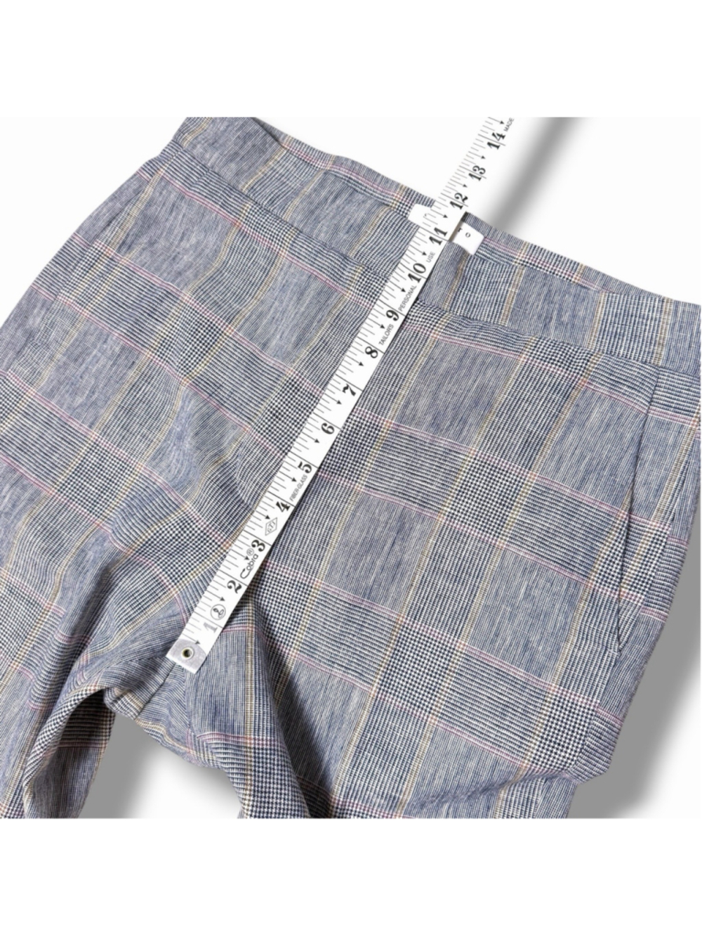 Sandro Paris Womens 36 Tailored Plaid Trousers Blue Pink Linen Blend Bootcut EUC - Picture 4 of 10